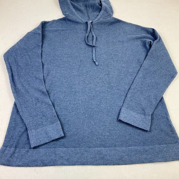 J.Jill Sweater Thermal Hoodie Blue Waffle Knit Long Sleeve Stretch Pullover XS - Picture 2 of 11